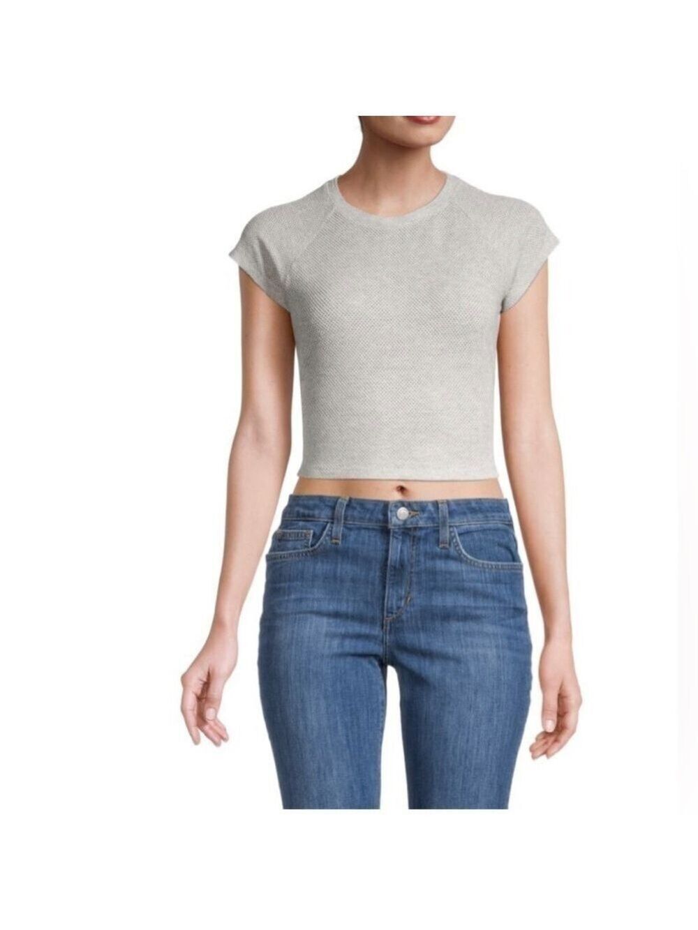 NWT Monrow Cap Sleeve Textured Mesh Stretch Crop Top SZ S